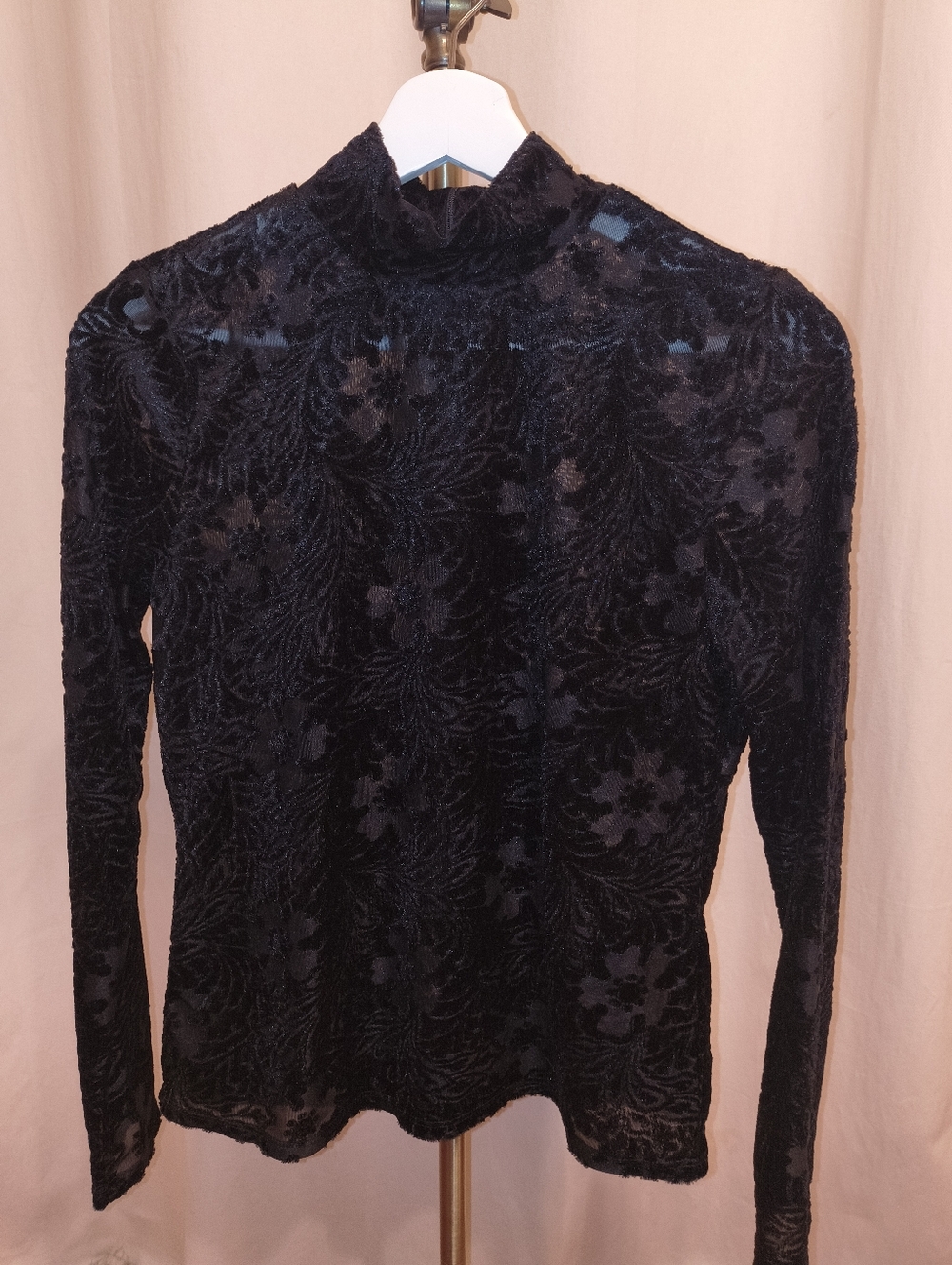 Black Velvet Burnout Mock Neck Long Sleeve Top